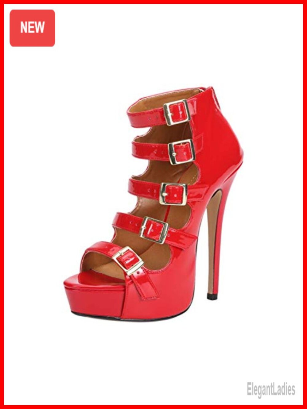 Synthetic Patent PU Gladiator Platform Sandals Stiletto Heel Ankle Strap